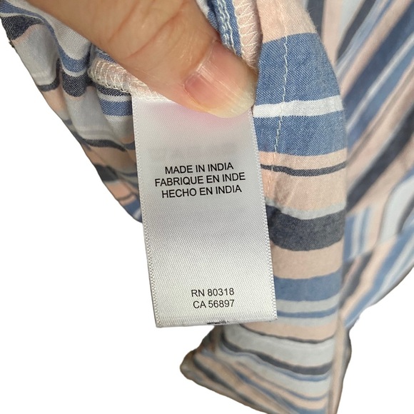 Lucky Brand Flutter Ruffle Short Sleeve Stripped Top - Size Large - Picture 4 of 7